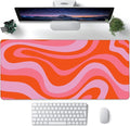 Large Gaming Mouse Pad for Desk,Hippie Groovy Waves Desk Mat for Desktop,Retro Groovy Swirls Desk Pad,Extended Big Computer Keyboard Mouse Pad with Non-Slip Base and Stitched Edge 35.4"x15.7"