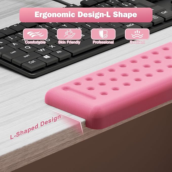 Leolee L-Shaped Desk Elbow Pads for Desk, Pink Memory Foam Arm Rest for Desk with Non-Slip Base, Ergonomic Desk Edge Cushion, Wrist Rest for Computer Keyboard, Typing, Office, Home (2 Piece)