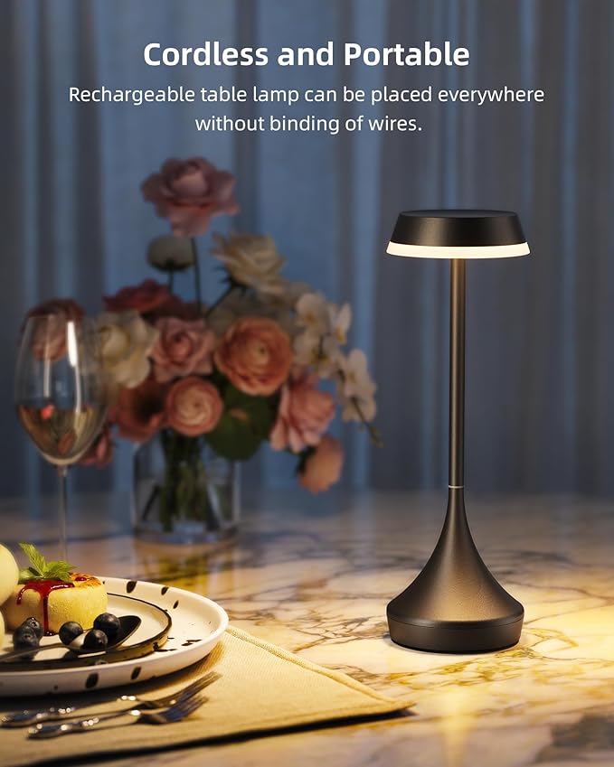 Cordless Lamp, 6000mAh, Outdoor Waterproof, Touch Control, Dimmable, 3 Color Temperature, RGB, LED Memory Function, Portable Battery Operated, Rechargeable Table Lamp Patio Dinning Restaurant Kitchen