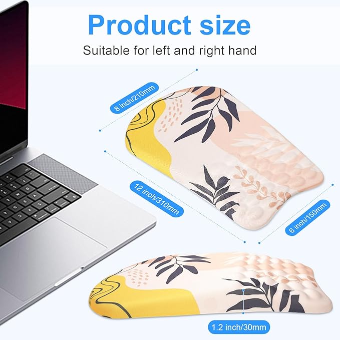 Ergonomic Wrist Mouse Pad with Massage Design, Wrist Rest Mousepad with Memory Foam Non-Slip PU Base, Mouse Pad with Wrist Support for Wireless Mouse & Desk, Y Boho Leaves