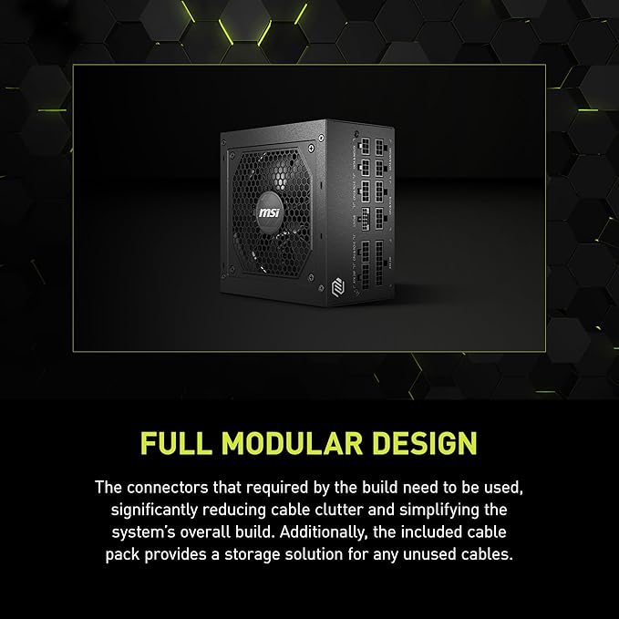 MSI MAG A750GL PCIE5, Fully Modular Compact Gaming 750W Power Supply, 80+ Gold, ATX 3.1 & PCIe 5.1 Ready, Native Dual-Color 12V-2x6 Cable, 10 Year Warranty