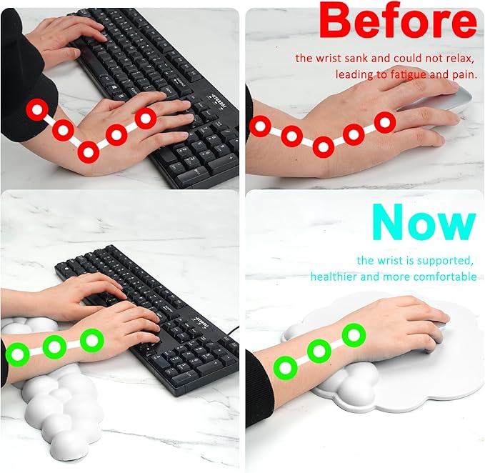 Cloud Keyboard and Mouse Wrist Rest Pad for Computer Arm- Ergonomic Wrist Support Mousepad with Non-Slip PU Base for Office, Gaming, and Home Use Anti-Fatigue(White)