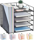 Desk Organizers and Accessories, 5-Tier Paper Letter Tray Organizer with File Holder, Desktop Organizer for Office Supplies (Black)