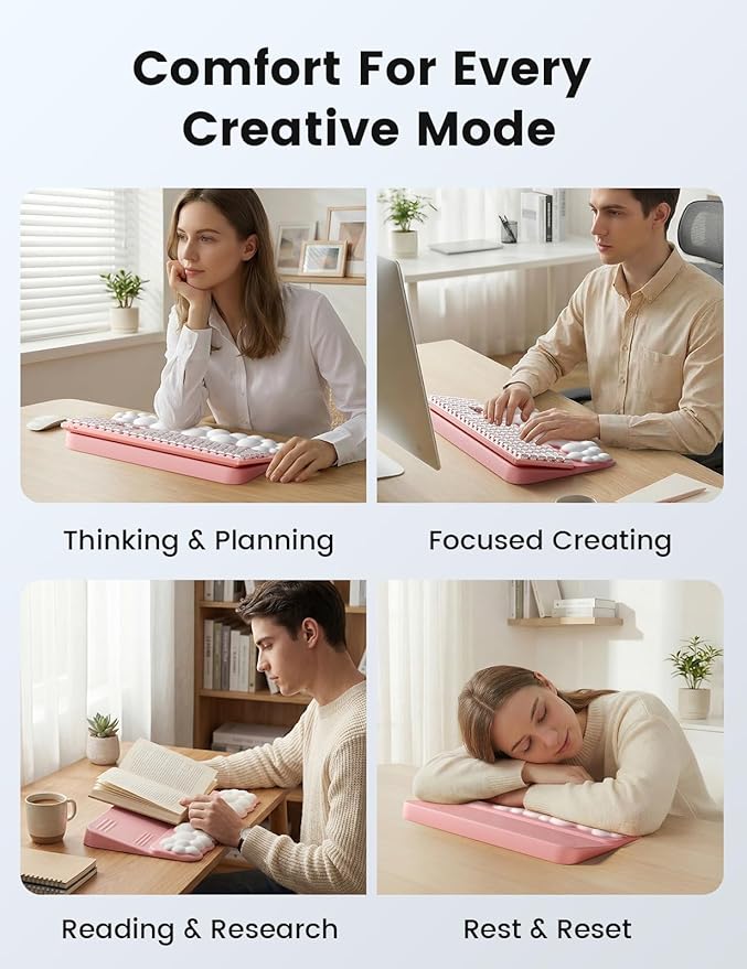 Vaydeer Cloud Wrist Rest with Keyboard Stand, Computer Wrist Support Pad Soft Memory Foam, Ergonomic Keyboard Riser Holder Lifter Tilted Wrist Cushion for Desk, Palm Hand Typing for Office Home Gaming