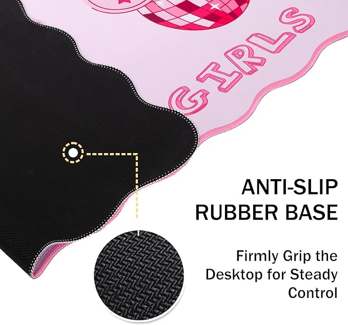 L-SPOUTTO Pink Mouse Pad,Retro Western Cowgirl Desk Mat Large Scalloped Gaming Mousepad,35.4x15.7in Non-Slip Rubber Base Keyboard Pad Waterproof Desktop Mat for Laptop Computer Game Office-Cowgirl