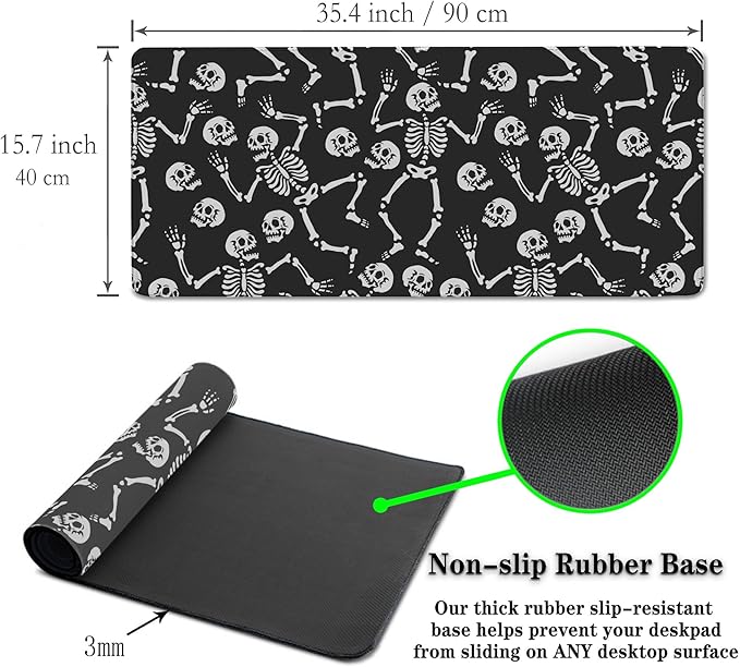 Long?Mouse?Pad Black Keyboard Mat, Big Mouse Pads Large Mousepad XXL Mats, Gaming Desk Pad Non-Slip Rubber Base, 35.4 X 15.7 inch for Work/Game/Office/Home Skeletons Dancing at A Party