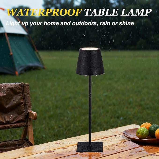 Kakanuo Cordless Rechargeable Table Lamp Black 5000mAh Battery Operated Lamps, 3 Colors Stepless Dimming Touch Lamp for Dining, Living Room, Outdoor Patio, Kitchen Counter, 4 Pack