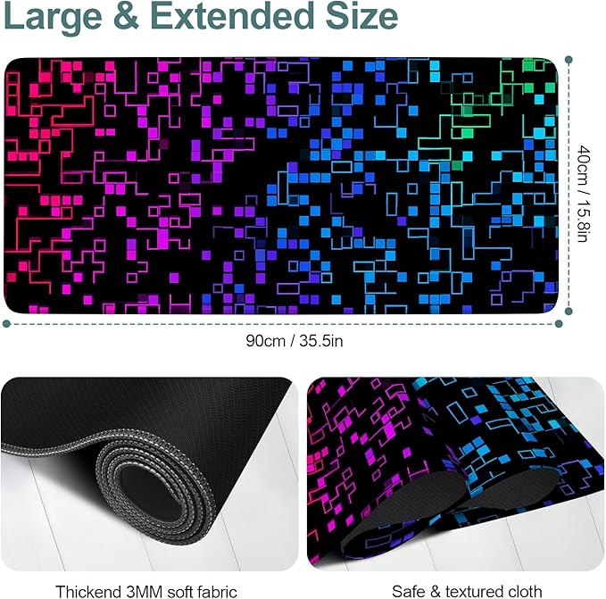 Color Gradient Extended Gaming Mouse Pad 35.4x15.7Inch Large Desk Mat Anti-Slip Rubber Base & Durable Stitched Edges for Gamers Smooth Mouse Writing Surface for Desk Office/Home