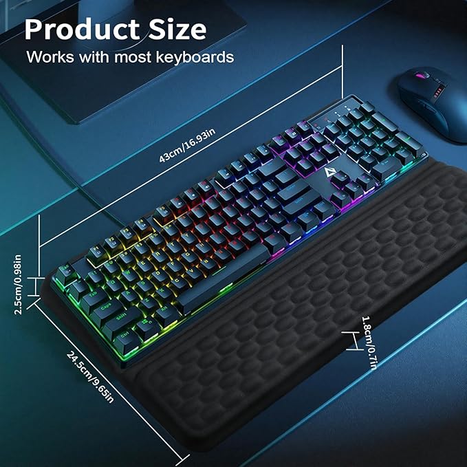 Computer Keyboard Stand with Wrist Rest, Ergonomic Keyboard Pad with Wrist Support, Keyboard Riser & Soft Memory Foam Cushion, 43cm Arm Rest Desk Accessories for Office,Home (Black)