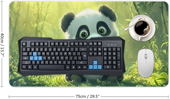 Large Ergonomic Gaming Mouse Pad Panda Joy - Adorable Baby Panda Theme with Non-Slip Base Water-Resistant Surface and Stitched Edges 40X75cm