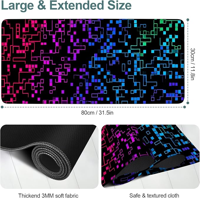 Color Gradient Extended Gaming Mouse Pad 31.5x11.8inches Large Desk Mat Anti-Slip Rubber Base & Durable Stitched Edges for Gamers Smooth Mouse Writing Surface for Desk Office/Home