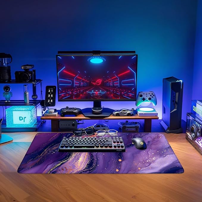 Purple Marble Extended Gaming Mouse Pad 31.5x11.8inches Large Desk Mat Anti-Slip Rubber Base & Durable Stitched Edges for Gamers Smooth Mouse Writing Surface for Desk Office/Home