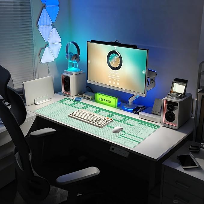 Baziabbo Office Desk Mat, Excel Cheat Sheet Keyboard Mat, Excel Shortcut Desk Pads,Non-Slip Excel Mousepad with Stitched Edges for Computer (Sheet Green)