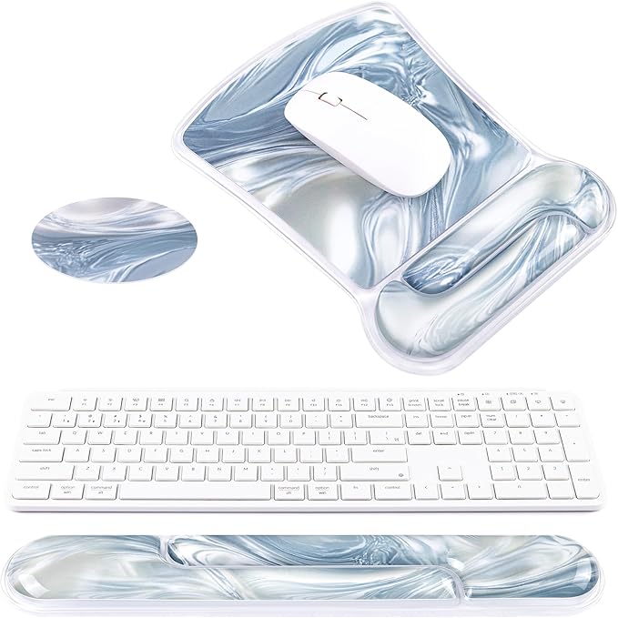 Ospelelf Mouse Pad with Wrist Rest and Ergonomic Gel Keyboard Hand Wrist, Support for Typing Gaming, Relieve Wrist Pain, Cool & Easy to Clean, for Office, Programmer, Home Computer Use, Silvery