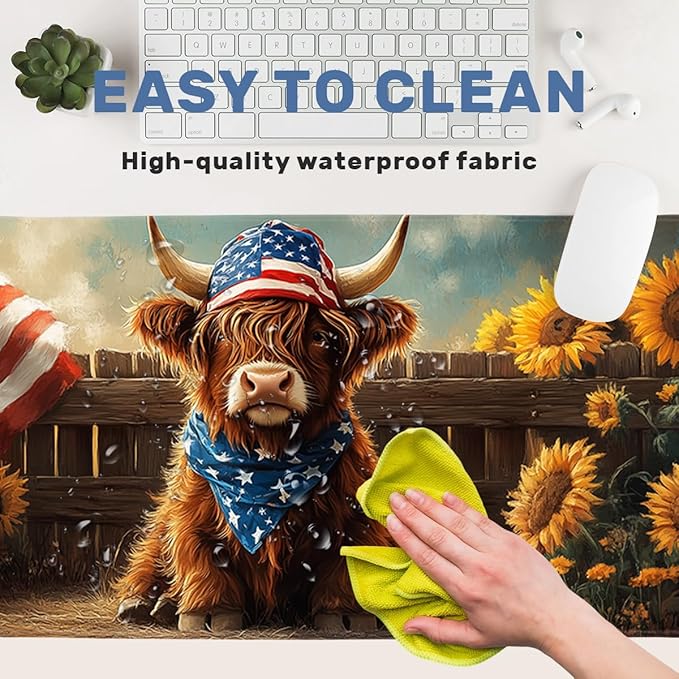 Highland Cow Desk Mat Gaming Mouse Pad Americana Farm Sunflower Mousepad Computer Keyboard Pad Mouse Mat Laptop Mat 31.5 x 11.8 Mouse Pads for Desk Home Office Gaming