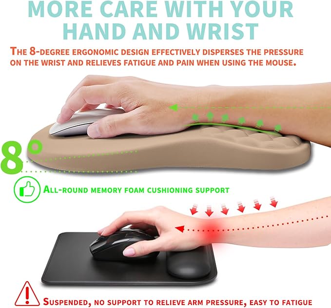 Ergonomic Mouse Pad Wrist Support with Memory Foam Massage Bulge, Carpal Tunnel Mousepad Wrist Rest for Mouse(12x8 inch, Sand Color)