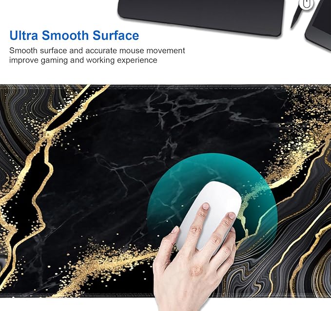 IMAYONDIA Black and Gold Marble Desk Mat(35.4x15.7 in), Extended Computer Large Gaming Mouse Pad Mousepad for Desks, Anti Slip Rubber Base Desk Pad for Office Home Laptop Desktop Mat