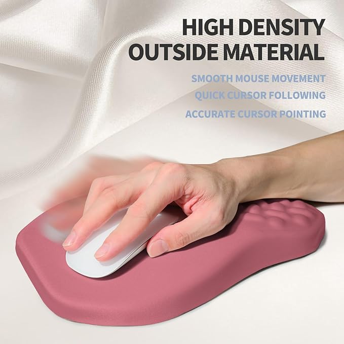 Ergonomic Raised Mouse Pad Wrist Support with Bilateral Slope Memory Foam Mousepad for Wrist Rest and Carpal Tunnel 11.8x7.9〃 Melon Pink