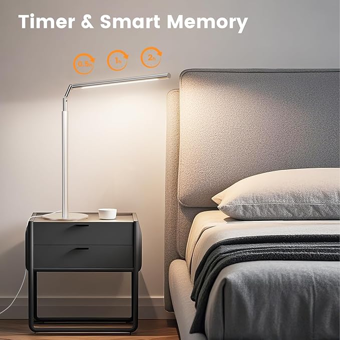 Metal Desk Lamp for Home Office - 16'' Foldable LED Desk Light for Reading, 4 Color Temps, 15W 1200Lm Dimmable Table Lamp with Flexible Arm, Task Lamp for College Dorm Study Painting, Silver