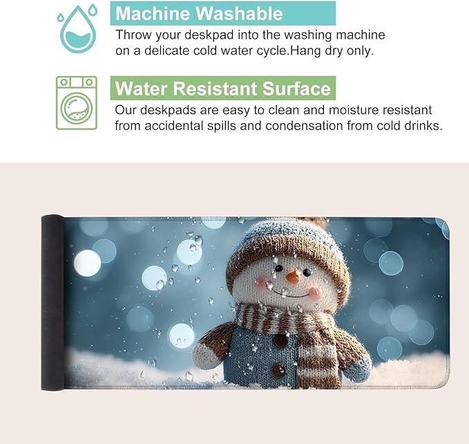 Desk Mat, XXL Extended Gaming Pad for Desktop, 31x12 Inches Scarf and Hat Snowman, Large Non-Slip Vegan Leather Surface with Stitched Edges, Keyboard Mouse Mat for Home Office