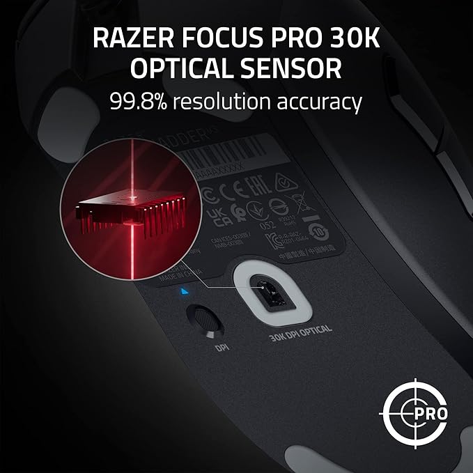 Razer DeathAdder V3 Wired Gaming Mouse: 59g Ultra Lightweight - Focus Pro 30K Optical Sensor - Fast Optical Switches Gen-3-8K Hz HyperPolling-6 Programmable Buttons -Ergonomic -Speedflex Cable- Black