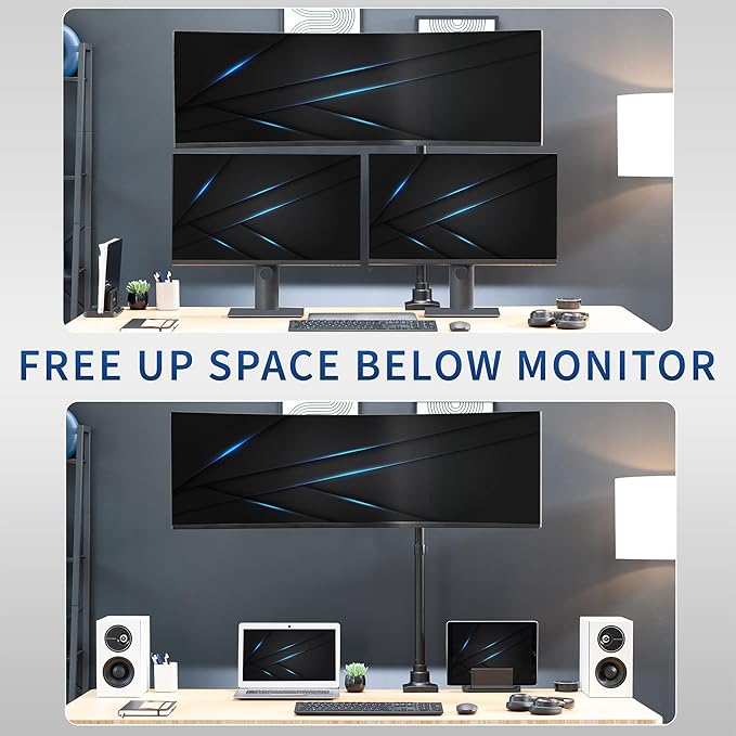 VIVO Single Ultra-Wide Monitor Extra Tall Desk Mount for up to 49 inch Ultrawide Screens, Clamp-on Adjustable Stand Holds 44 lbs, VESA up to 100x100mm, Black, STAND-V100T