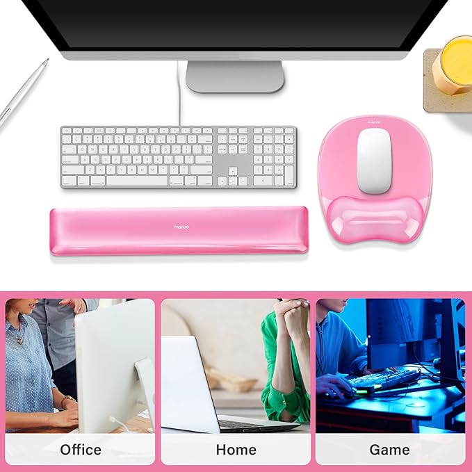 MOSISO Gel Wrist Rest Support for Mouse Pad&Keyboard Set, Irregular Oval Ergonomic Mousepad Keyboard Pad Non-Slip Base Home/Office Cooling Gel Easy Typing Pad for Computer Laptop, Pink