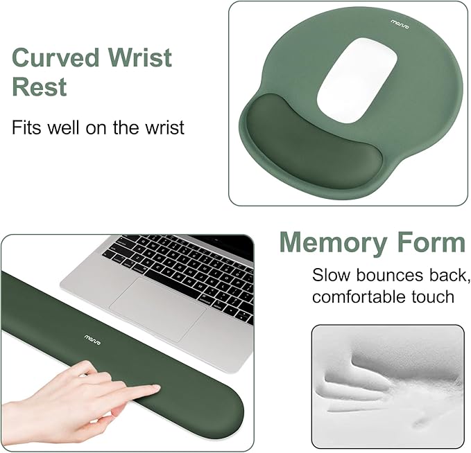 MOSISO Wrist Rest Support for Mouse Pad&Keyboard Set, Circle Curved Ergonomic Mousepad&Coaster Non-Slip Base Home/Office Wrist Support&Easy Typing Pad with Soft Cloth&Silicone Lining, Midnight Green