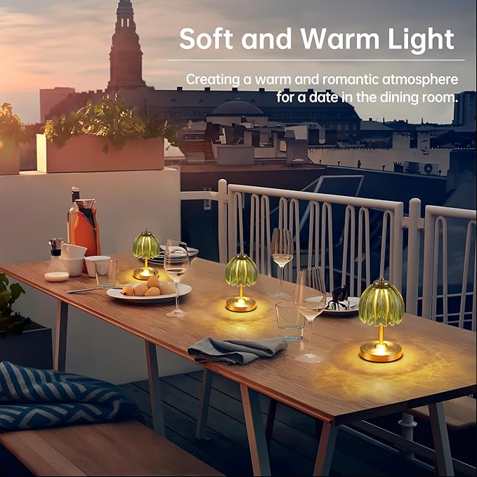 Set of 2 Tulip Table Lamp with 5200mAh Battery & Touch Control, Cordless Small Table Lamp with 3 Colors, Rechargeable Battery Operated Table Lamps for Nightstand, Bedroom (Green Tulip)