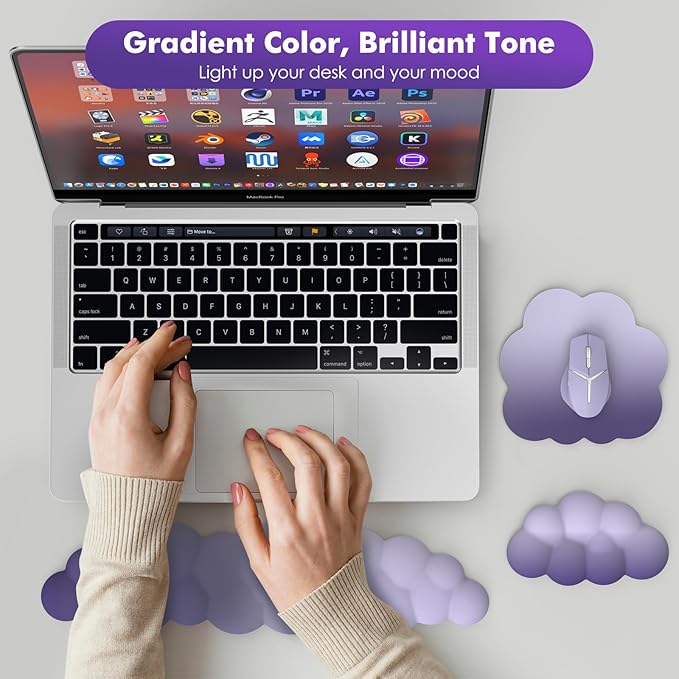 MoKo Cloud Wrist Rest, Ergonomic Cloud Keyboard Wrist Rest with Mouse Rest Wrist Pad, Durable Polyester Cloud Arm Rest Wrist Pad for Keyboard and Mouse for Office, Gaming, Computer, Laptop, Purple