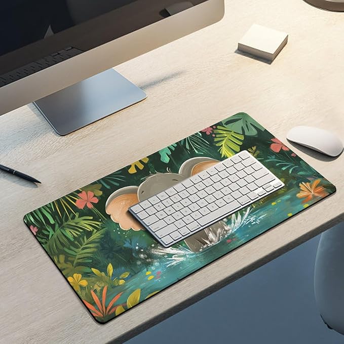 Large Ergonomic Gaming Mouse Pad Playful Baby Elephant - Fun Safari Animal Theme with Non-Slip Base Water-Resistant Surface and Stitched Edges 30x60cm