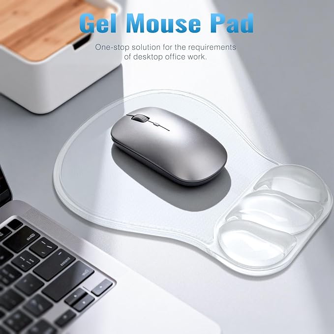 Ospelelf Mouse Pad with Wrist Rest Set Gel Ergonomic Wrist Support Anti-Slip Rubber Bottom Office Women Desk Accessories for Computer, Laptop and Gaming, Clear
