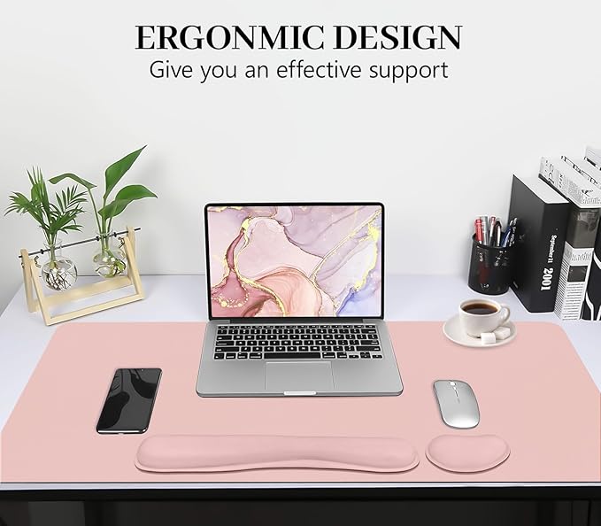 Desk Pad Mat Set,3-in-1 Large Mouse Pads with Wrist Rest and Keyboard Pad, Pink Desk Mats for Keyboards and Mouses, Ergonomic Keyboard and Mouse Mat Set for Office Home Decor, 35.4" x 16.9"