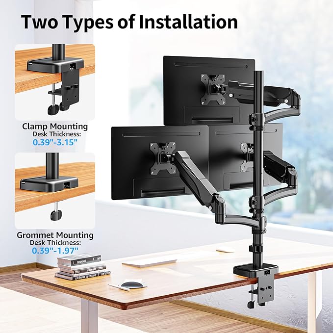 Triple Monitor Mount Fits Max 32" Computer Screen, Holds up to 17.6lbs Each Arm, 3 Monitor Desk Mount, Triple Stand with Tilt Swivel Rotation, VESA Mount 75/100mm