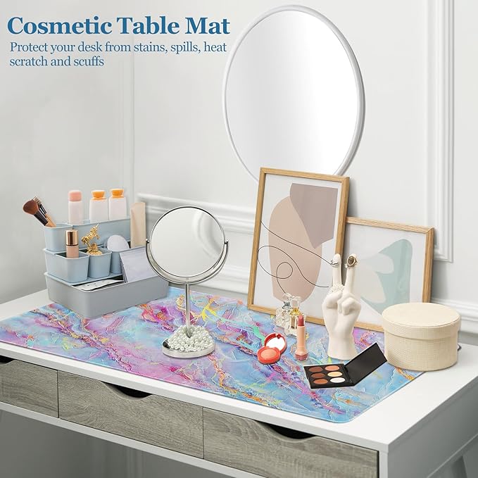 Desk Mat, Desk Matt for Desktop, DeskPad Mat, XXL Large Mouse Pad for desks, Anti-Slip Big Mousepad with Stitched Edges, Keyboard Pad Mouse Mats for Computer, Work, Game, Office, Home, Purple Marble