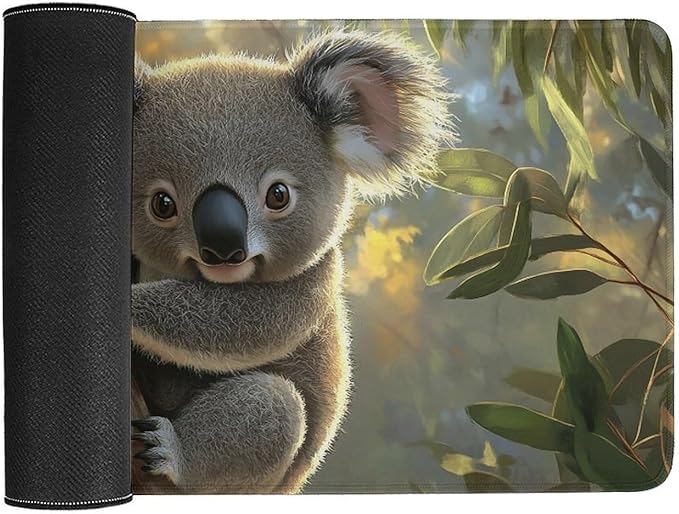 Large Ergonomic Gaming Mouse Pad Baby Koala on Eucalyptus Branch - Adorable Wildlife Theme with Non-Slip Base Water-Resistant Surface and Stitched Edges 30x60cm
