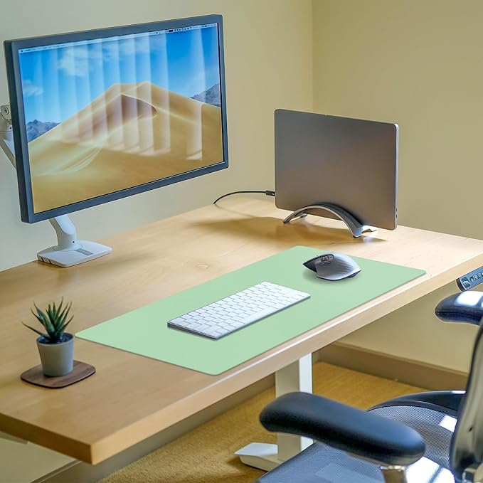 Desk Pad Mat, Leather Green Desk Mat for Desktop, Computer Desk Mouse Pad Non-Slip, Waterproof Keyboard Mat Green Desk Accessories for Office/Home, 31.5" x 15.7"