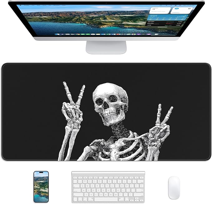 XL Gaming Mouse Pad, 31.5x15.7'' Large Desk Mat with Anti-Slip Rubber Base & Stitched Edges for Gaming, Office, Home, Fun Skull