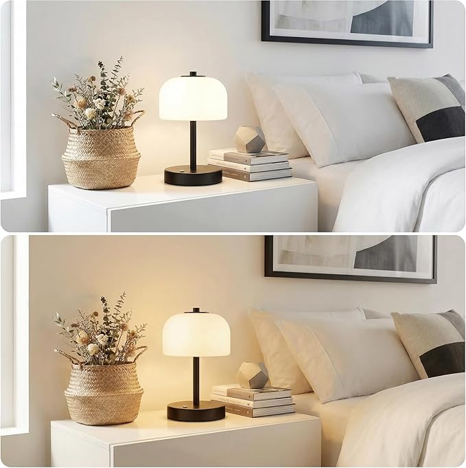 Oneach 9" Touch Control Black Table Lamp with USB A+C Charging Ports, Dimmable LED Bedside Lamp with 3 Color Temperatures, Small Modern Table Lamps for Bedroom Nightstand Living Room