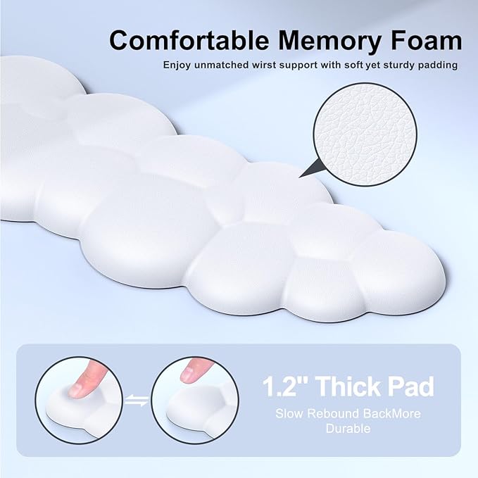 Cloud Mouse Pad with Wrist Rest, Cloud Keyboard Wrist Rest, Mouse Pad Wrist Support, Ergonomic Keyboard Mouse Wrist Support White