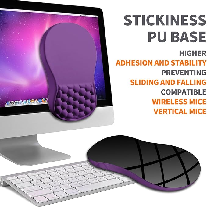 Ergonomic Joint Wrist Support Mouse Pad with Memory Foam Cushion Massage Bump, Carpal Tunnel Mousepad Slope Design for Wrist Rest, 11.8x7.9 in, Dark Violet