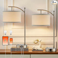 Table Lamp for Living Room Bedroom, 23.5" Table Lamps Set of 2 with USB C+A Ports, Bedside Lamps for Nightstand with Linen Lamp Shades, 2 Dimmable LED Bulbs Included, Silver