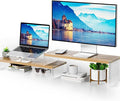 Adjustable Monitor Stand Riser with Acrylic Legs丨7.67" Wide Dual Monitor Stand for Desk丨2-Tier Wood Desktop Organizer for Computer, Laptop, Printer & PC丨Modern Aesthetic Desk Shelf(wood-glacial striae)