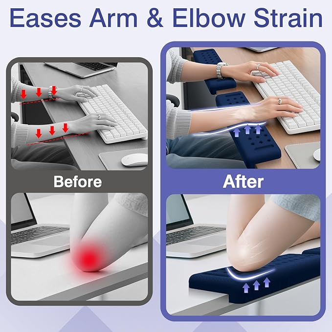 L-Shaped Desk Edge Cushion, 2 PCS Elbow Rest for Desk with Ergonomic Support, Memory Foam Elbow Pad & Arm Rest for Palm, Wrist & Forearm, Non-Slip & Separate Design, Office & Home, Dark Blue