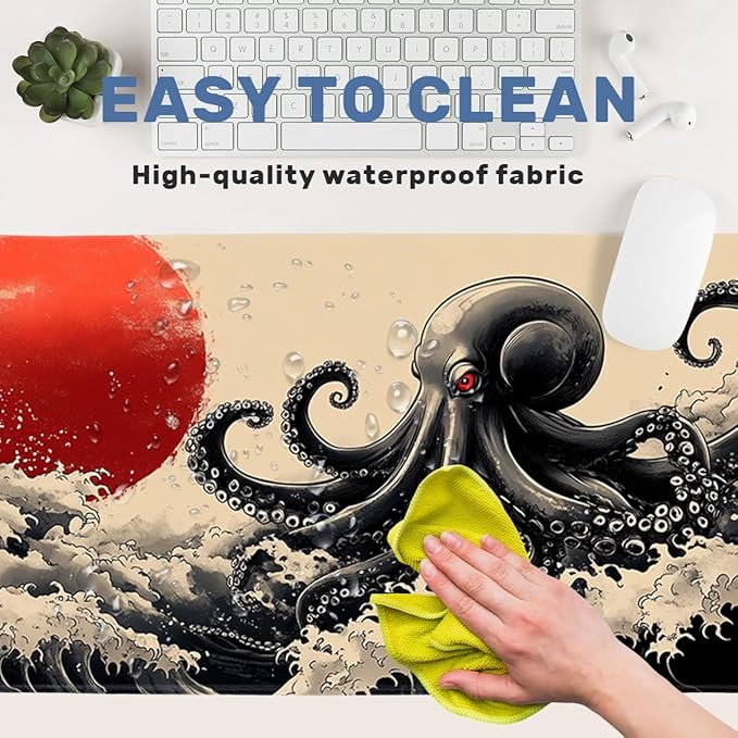 Octopus Gaming Mouse Pad Large Desk Mat Waves Japanese Ink Sea Monster Mousepad Computer Keyboard Pad Mouse Mat Laptop Mat 31.5 x 11.8 Mouse Pads for Desk Home Office Gaming