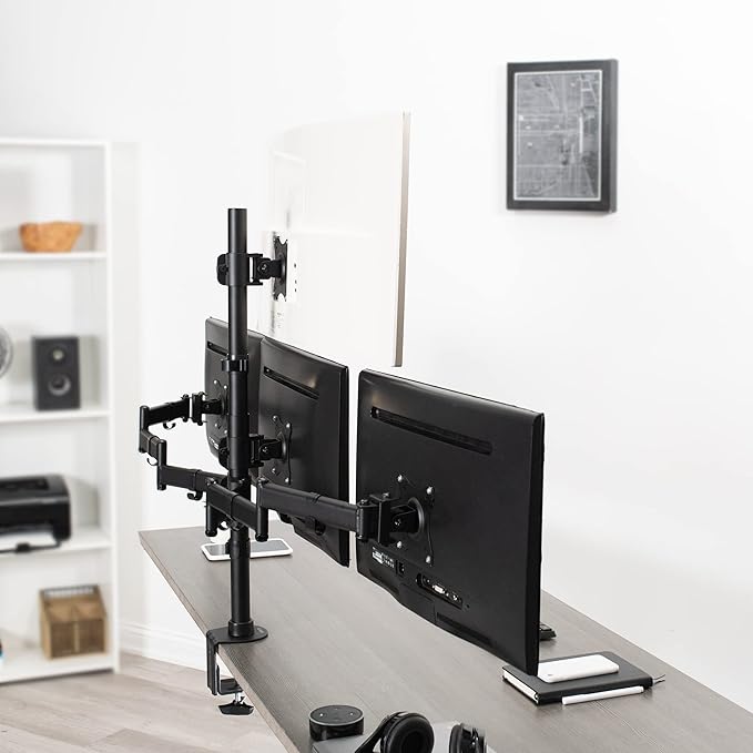 VIVO Quad Monitor Adjustable Heavy Duty Mount, Articulating Stand for 4 LCD Screens up to 24 inches STAND-V004Y