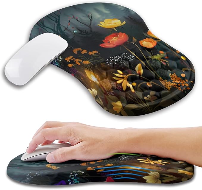 Ergonomic Mouse Pad Wrist Support with Memory Foam Massage Bulge, Carpal Tunnel Mousepad Wrist Rest for Mouse(12x8 inch, Midnight Forest)