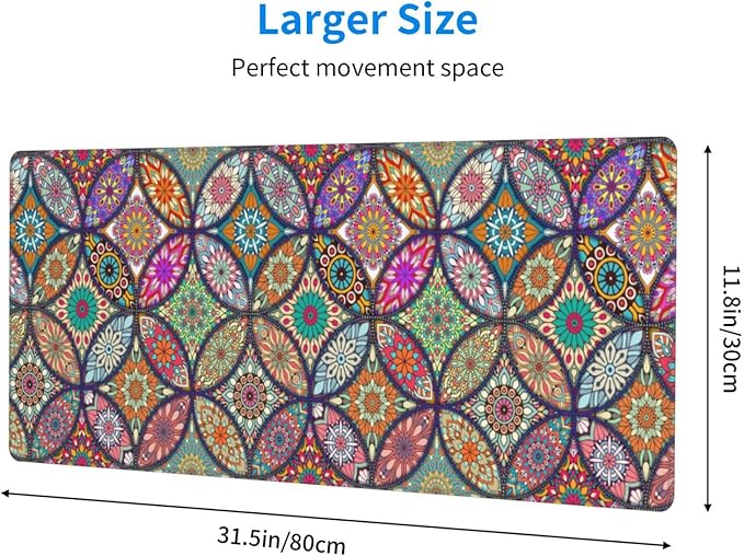 Colorful Mandala Mouse Pad Extended Large Gaming Mousepad XL Big Long Oversized Desk Mat Stitched Edges 31.5 X 11.8 Inch for Home Office