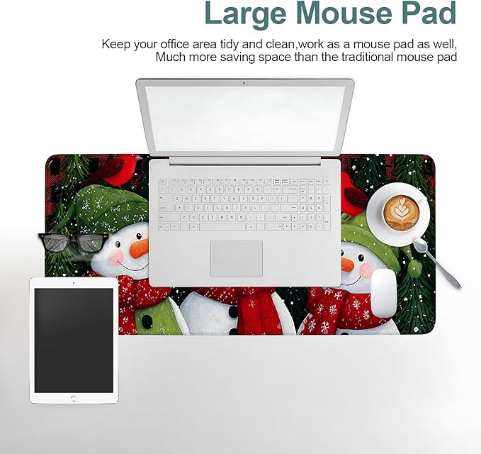 Three Snowmen Extended Gaming Mouse Pad 31.5x11.8inches Large Desk Mat Anti-Slip Rubber Base & Durable Stitched Edges for Gamers Smooth Mouse Writing Surface for Desk Office/Home