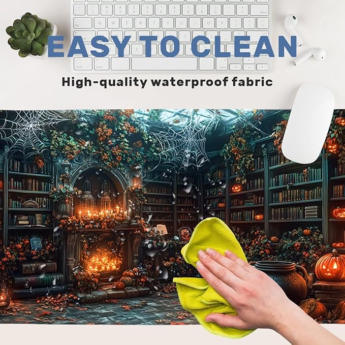 Library Desk Mat Gaming Mouse Pad Pumpkin Bookshelf Halloween Fireplace Mousepads Computer Keyboard Pad Mouse Mat Laptop Mat 31.5 x 11.8 Mouse Pads for Desk Home Office Gaming